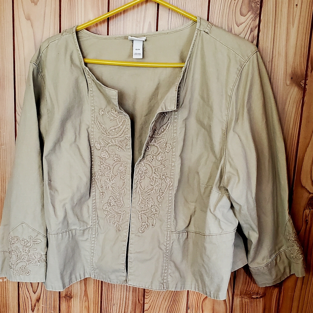 Venezia Tan Jacket with Embroidery Details In Size Women 22/24